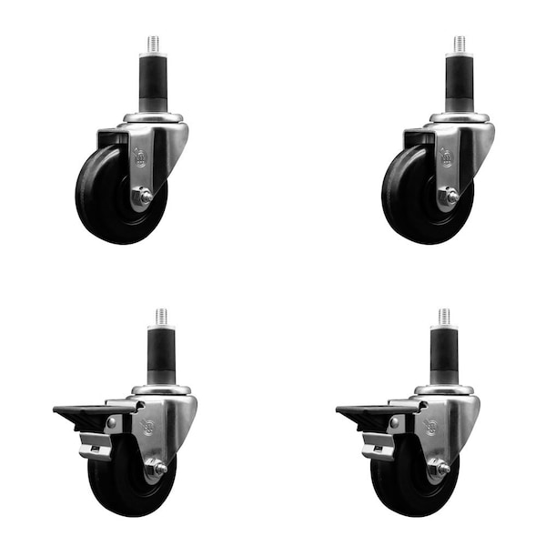 3.5'' Phenolic Wheel Swivel 1-1/4'' Expand Stem Caster Set 2 Brakes, 4PK